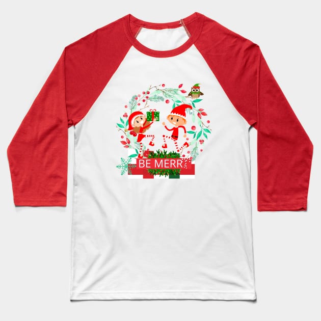 Christmas Cute Couple Elfs Baseball T-Shirt by O.M design